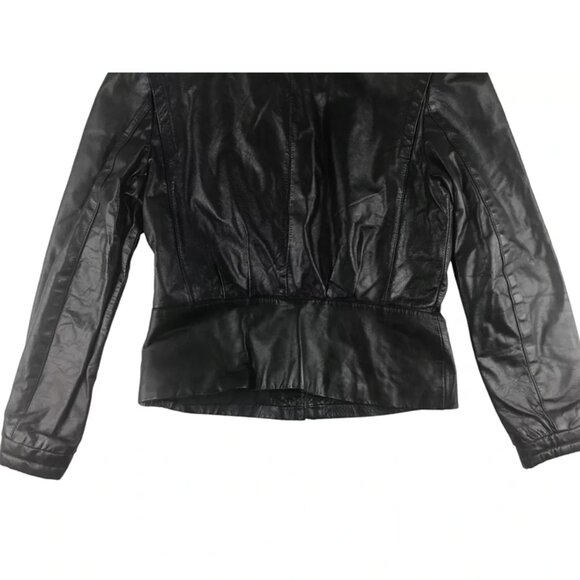 Berman's Womens Black 100% Leather Zip Up Motorcycle Bomber Jacket Size 12 - Picture 7 of 10